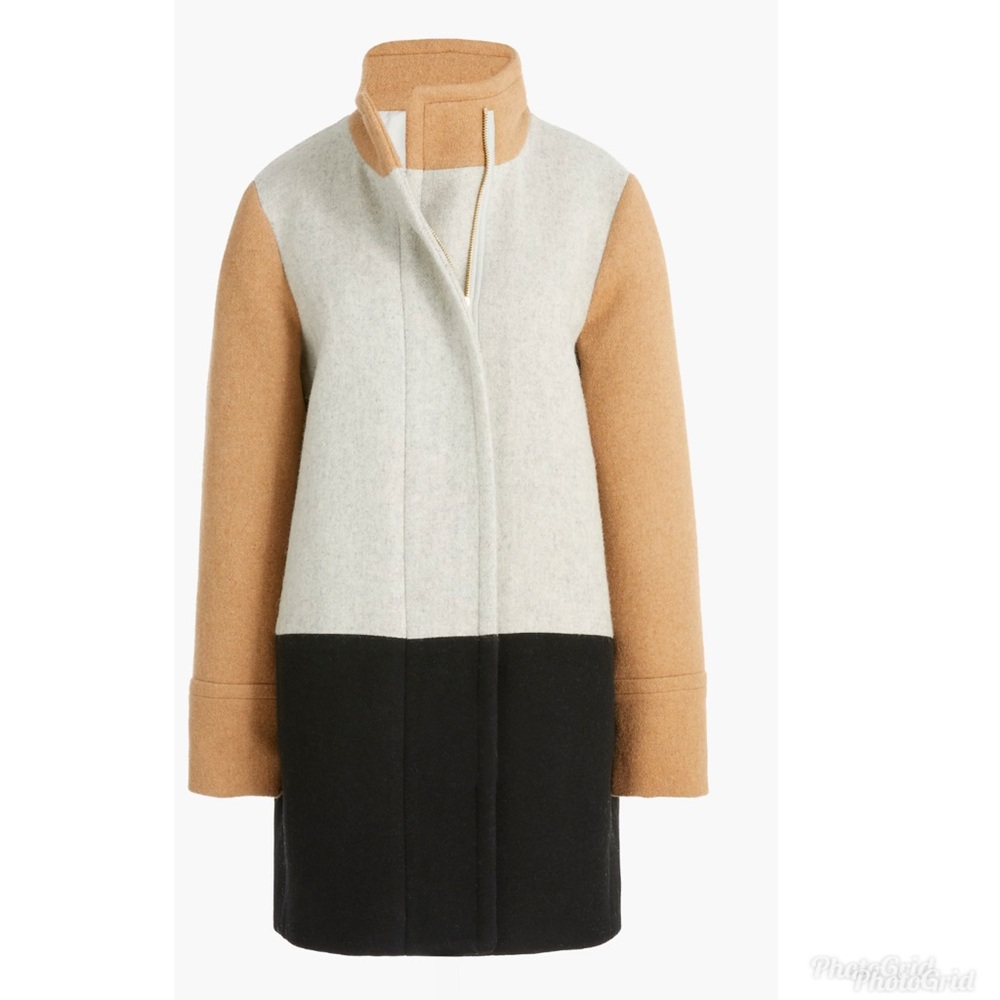 J.Crew color block city coat style AZ560 size 4 fits XS to Small gray tan black
